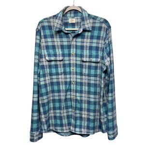 Faherty Legend Sweater Shirt  Blue Teal Gray Flannel Long Sleeve MONOGRAM Large?
